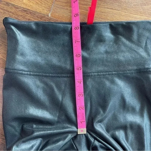 SPANX Faux Leather Black Leggings Stretch Elastic Waist Casual Compression Pants - Picture 14 of 14